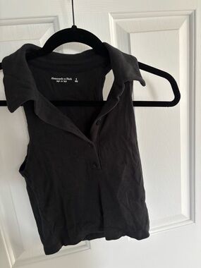 Abercrombie & Fitch Black Ribbed Polo Tank Top
